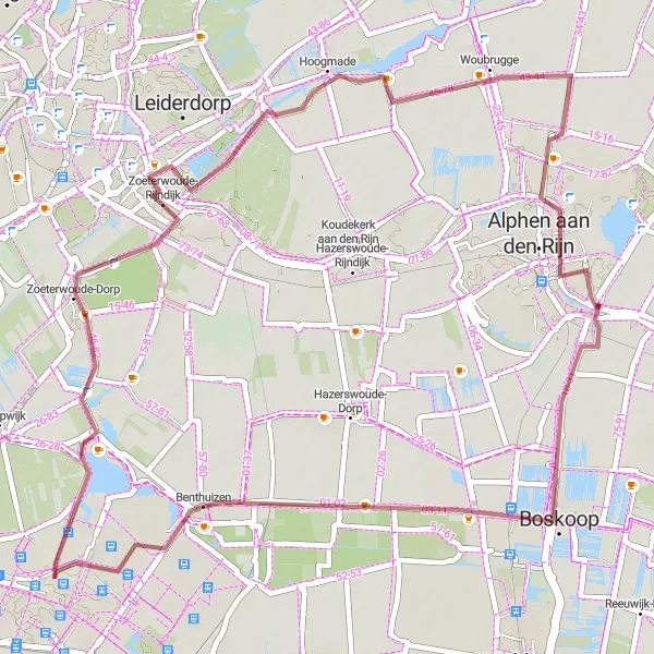 Miniatuurkaart van de fietsinspiratie "Gravelpad naar Zuidbuurt en Hogeveen" in Zuid-Holland, Netherlands. Gemaakt door de Tarmacs.app fietsrouteplanner