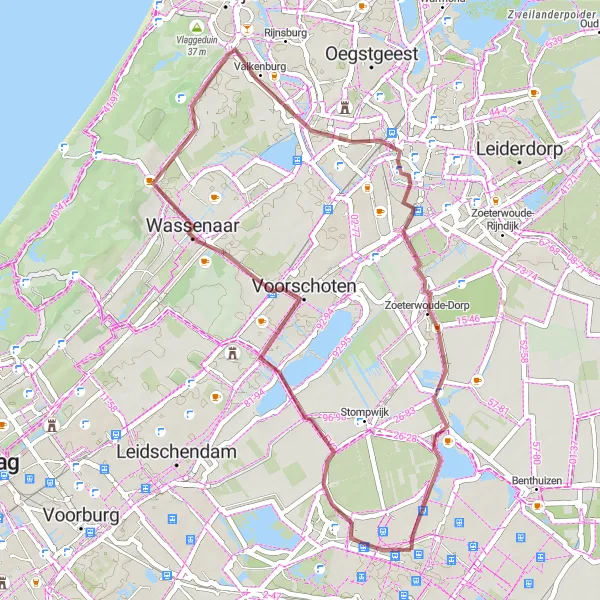 Map miniature of "Seringenberg and Wassenaar Escape" cycling inspiration in Zuid-Holland, Netherlands. Generated by Tarmacs.app cycling route planner