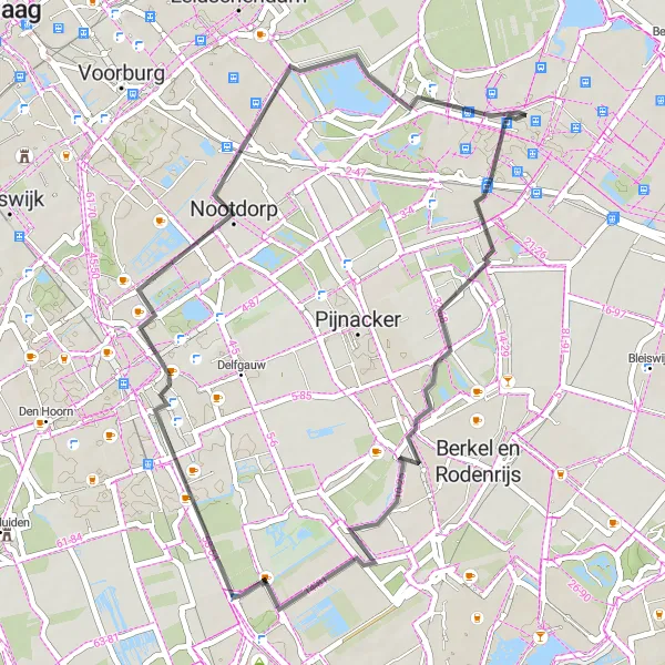 Miniatuurkaart van de fietsinspiratie "Rondrit door Zoetermeer en Delft" in Zuid-Holland, Netherlands. Gemaakt door de Tarmacs.app fietsrouteplanner