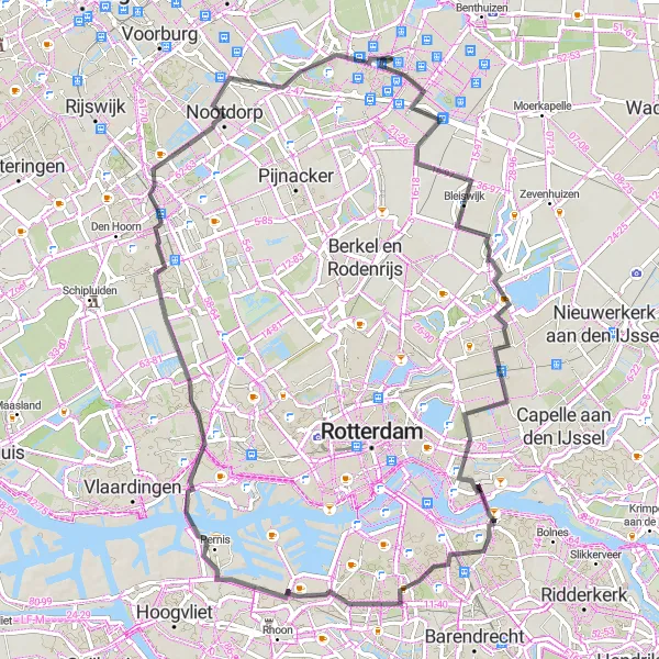 Miniatuurkaart van de fietsinspiratie "Fietsavontuur van Zoetermeer naar Delft en Pernis" in Zuid-Holland, Netherlands. Gemaakt door de Tarmacs.app fietsrouteplanner