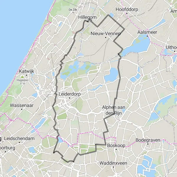 Map miniature of "The Floral Journey" cycling inspiration in Zuid-Holland, Netherlands. Generated by Tarmacs.app cycling route planner