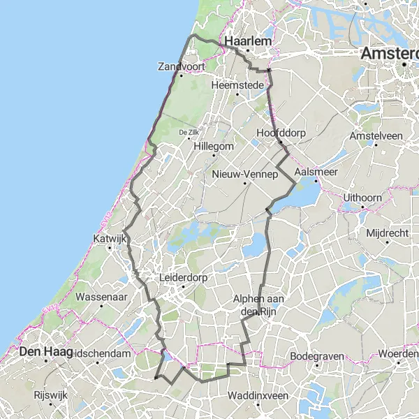 Miniatuurkaart van de fietsinspiratie "Wegroute langs Kastelen en Duinen" in Zuid-Holland, Netherlands. Gemaakt door de Tarmacs.app fietsrouteplanner