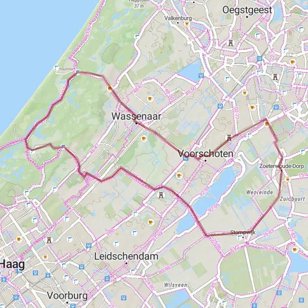 Map miniature of "Stompwijk Exploration: Gravel Adventure near Zoeterwoude-Dorp" cycling inspiration in Zuid-Holland, Netherlands. Generated by Tarmacs.app cycling route planner