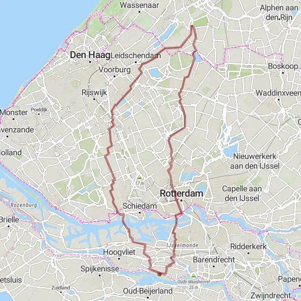 Miniatuurkaart van de fietsinspiratie "Gravelroute via Kasteel van Rhoon en Euromast" in Zuid-Holland, Netherlands. Gemaakt door de Tarmacs.app fietsrouteplanner