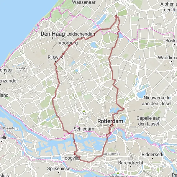 Map miniature of "Scenic Gravel Tour: Zoeterwoude-Dorp to Euromast" cycling inspiration in Zuid-Holland, Netherlands. Generated by Tarmacs.app cycling route planner