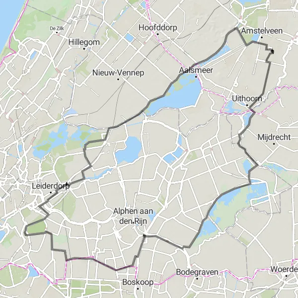 Map miniature of "Zoeterwoude-Dorp to Loete Route" cycling inspiration in Zuid-Holland, Netherlands. Generated by Tarmacs.app cycling route planner