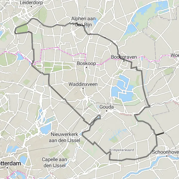 Map miniature of "Zoeterwoude-Dorp to Moordrecht Route" cycling inspiration in Zuid-Holland, Netherlands. Generated by Tarmacs.app cycling route planner