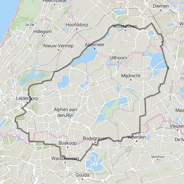 Miniatuurkaart van de fietsinspiratie "Zoeterwoude-Dorp naar Molen "de Haas"" in Zuid-Holland, Netherlands. Gemaakt door de Tarmacs.app fietsrouteplanner