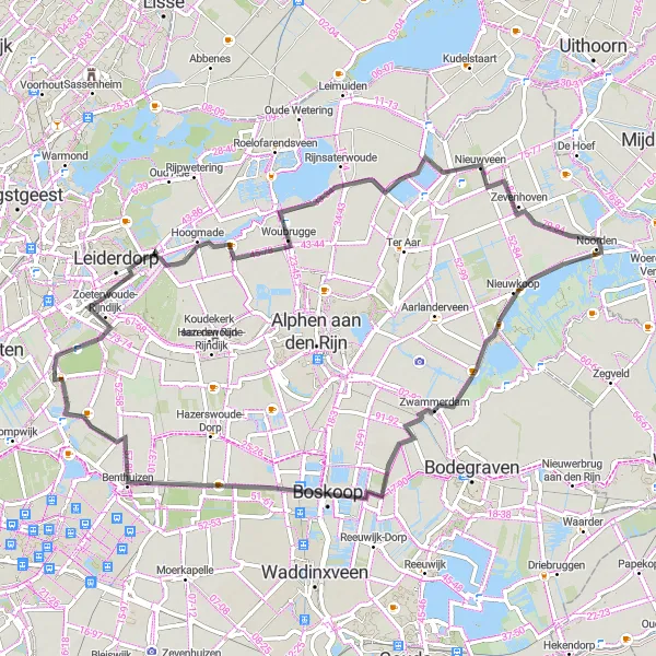 Map miniature of "Zoeterwoude-Dorp to Zuidhoek Route" cycling inspiration in Zuid-Holland, Netherlands. Generated by Tarmacs.app cycling route planner