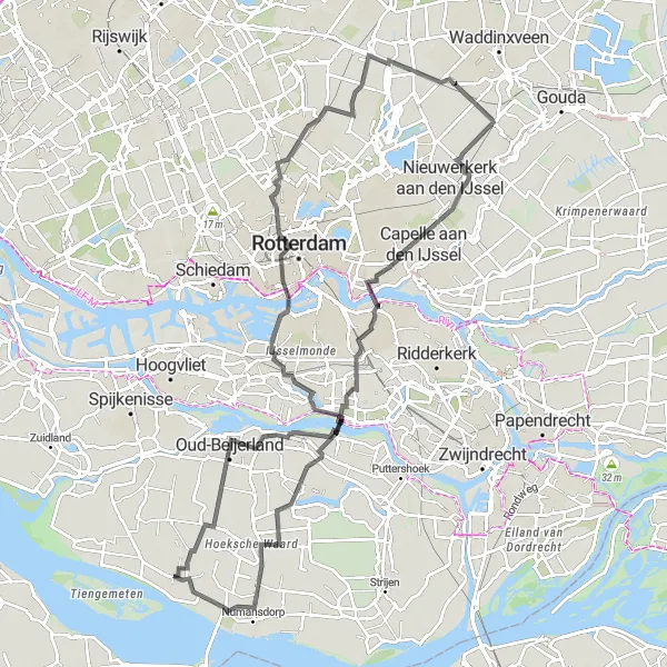 Miniatuurkaart van de fietsinspiratie "Waterwegen en Hoogtepunten Route" in Zuid-Holland, Netherlands. Gemaakt door de Tarmacs.app fietsrouteplanner