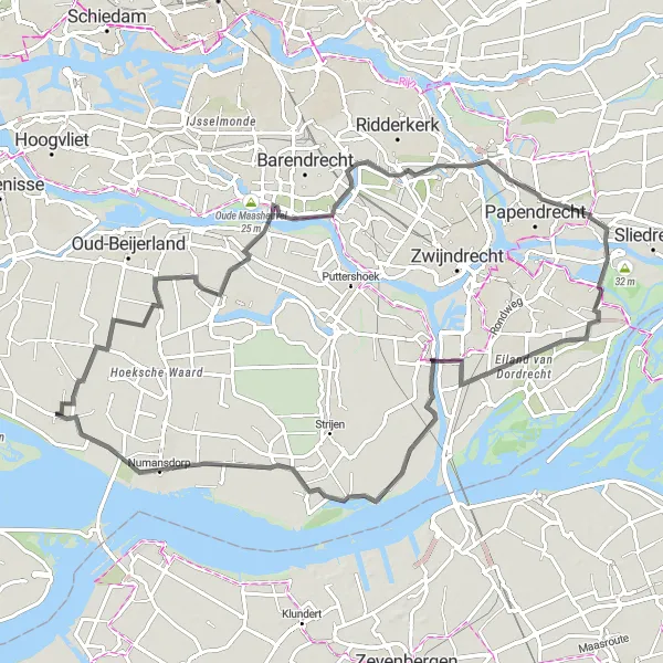 Map miniature of "Mijnsheerenland Circuit" cycling inspiration in Zuid-Holland, Netherlands. Generated by Tarmacs.app cycling route planner