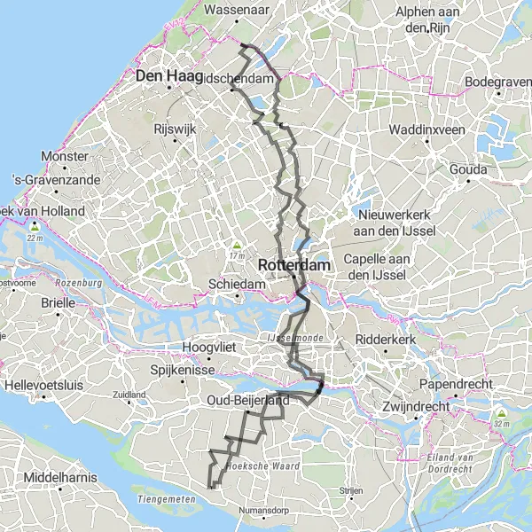 Map miniature of "Oude Maasheuvel Loop" cycling inspiration in Zuid-Holland, Netherlands. Generated by Tarmacs.app cycling route planner