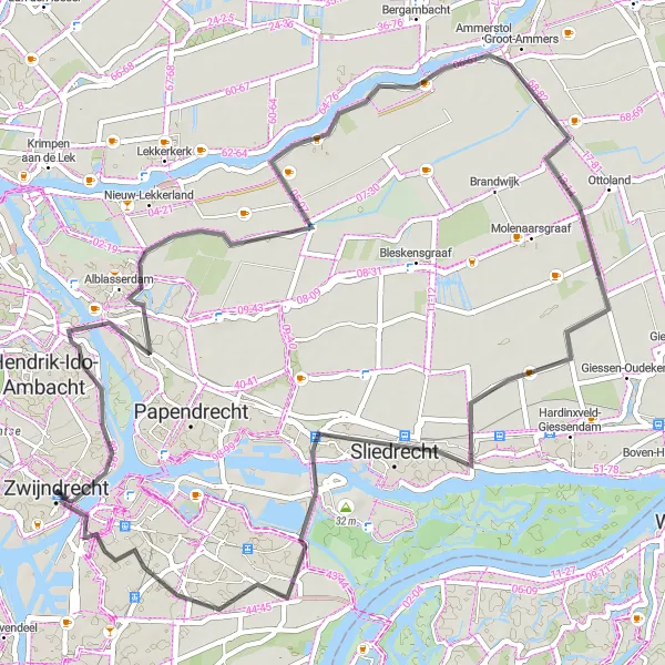 Map miniature of "Road Cycling Adventure to Dordrecht" cycling inspiration in Zuid-Holland, Netherlands. Generated by Tarmacs.app cycling route planner