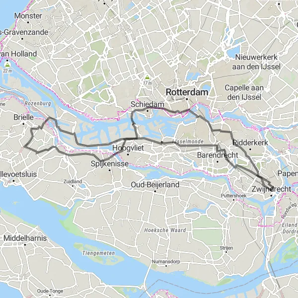 Map miniature of "Road Cycling Adventure to Vierpolders" cycling inspiration in Zuid-Holland, Netherlands. Generated by Tarmacs.app cycling route planner