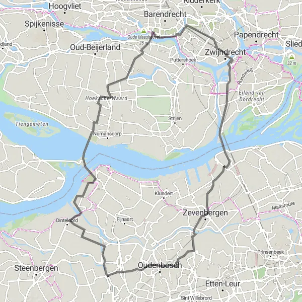 Map miniature of "Road Cycling Experience to Oudenbosch" cycling inspiration in Zuid-Holland, Netherlands. Generated by Tarmacs.app cycling route planner