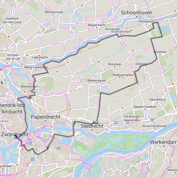 Map miniature of "Alblasserdam-Dordt Loop" cycling inspiration in Zuid-Holland, Netherlands. Generated by Tarmacs.app cycling route planner