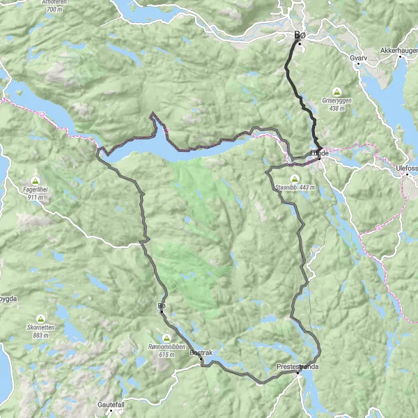 Map miniature of "Svenseid-Kjeldal-Prestestranda-Lauvstad-Fjågesund-Flåvatn Loop" cycling inspiration in Agder og Sør-Østlandet, Norway. Generated by Tarmacs.app cycling route planner