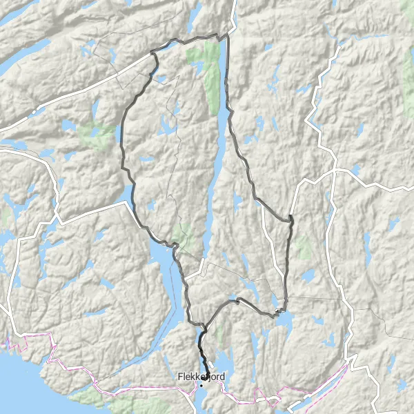 Kartminiatyr av "Flekkefjord - Gyland Loop" sykkelinspirasjon i Agder og Sør-Østlandet, Norway. Generert av Tarmacs.app sykkelrutoplanlegger