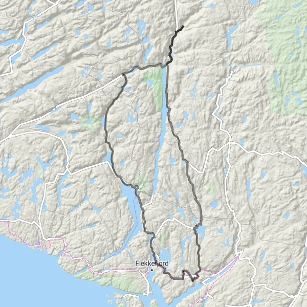 Kartminiatyr av "Utforsk fjellene og dalene" sykkelinspirasjon i Agder og Sør-Østlandet, Norway. Generert av Tarmacs.app sykkelrutoplanlegger