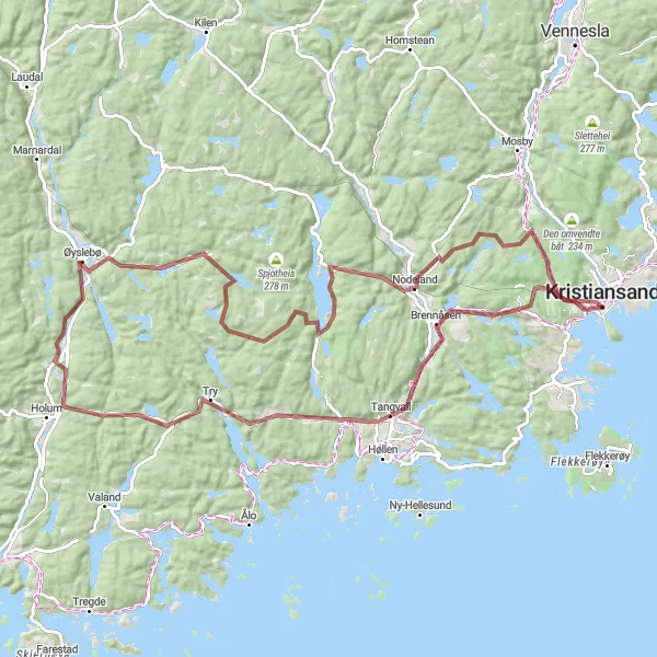 Kartminiatyr av "Dueknipen Gravel Adventure" sykkelinspirasjon i Agder og Sør-Østlandet, Norway. Generert av Tarmacs.app sykkelrutoplanlegger