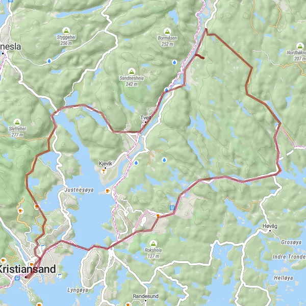 Map miniature of "Lund Gravel Adventure" cycling inspiration in Agder og Sør-Østlandet, Norway. Generated by Tarmacs.app cycling route planner