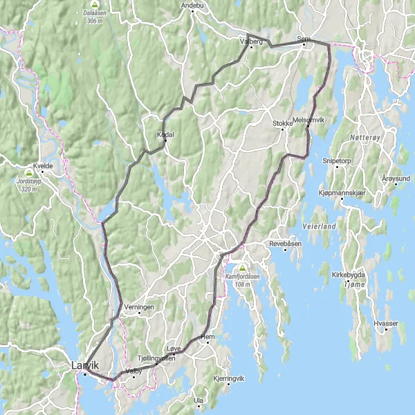Map miniature of "The Kodal Ride" cycling inspiration in Agder og Sør-Østlandet, Norway. Generated by Tarmacs.app cycling route planner