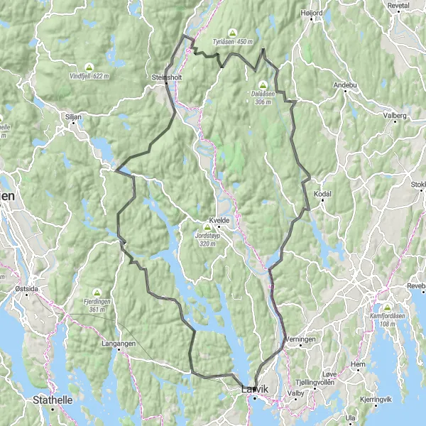 Map miniature of "Alpine Scenic Route" cycling inspiration in Agder og Sør-Østlandet, Norway. Generated by Tarmacs.app cycling route planner