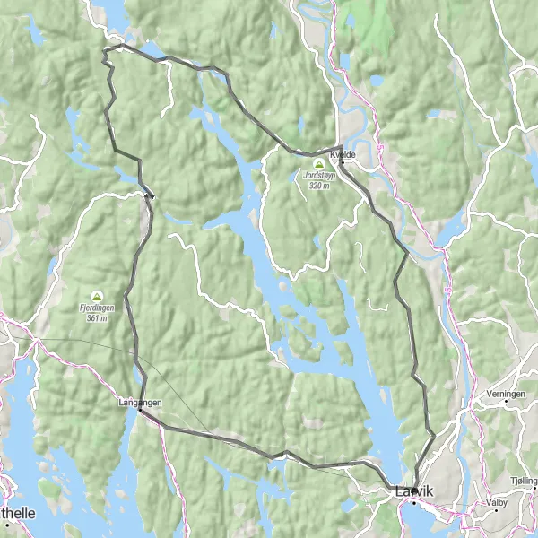 Kartminiatyr av "Larvik til Nanset Road Cycling Route" sykkelinspirasjon i Agder og Sør-Østlandet, Norway. Generert av Tarmacs.app sykkelrutoplanlegger
