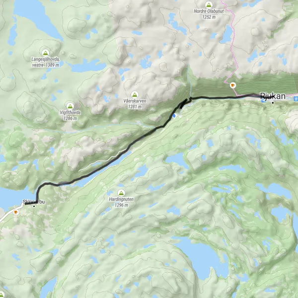 Map miniature of "Short Road Cycling Loop via Rjukanfossen" cycling inspiration in Agder og Sør-Østlandet, Norway. Generated by Tarmacs.app cycling route planner