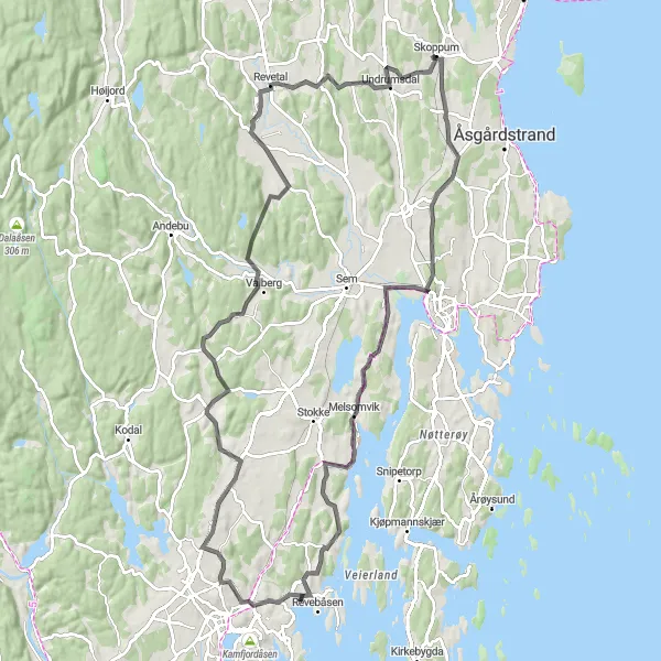 Map miniature of "Vear Adventure" cycling inspiration in Agder og Sør-Østlandet, Norway. Generated by Tarmacs.app cycling route planner