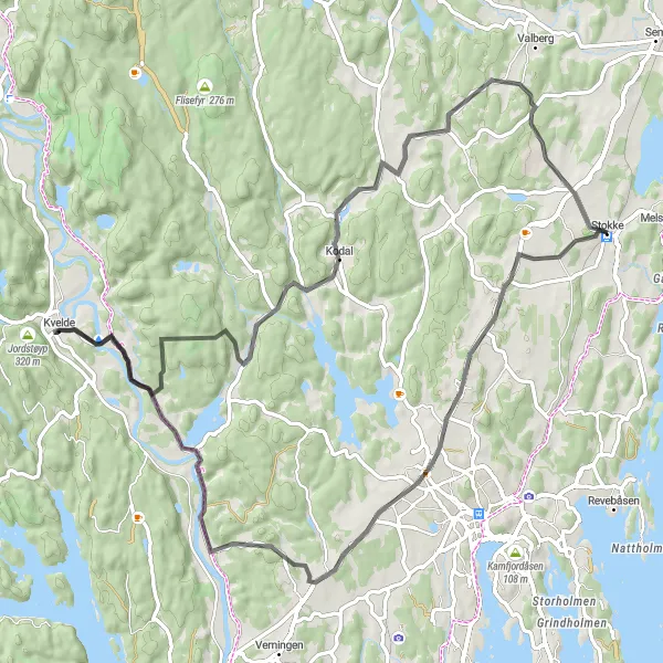 Kartminiatyr av "Landsbyidyll og Naturlige Skatter" sykkelinspirasjon i Agder og Sør-Østlandet, Norway. Generert av Tarmacs.app sykkelrutoplanlegger