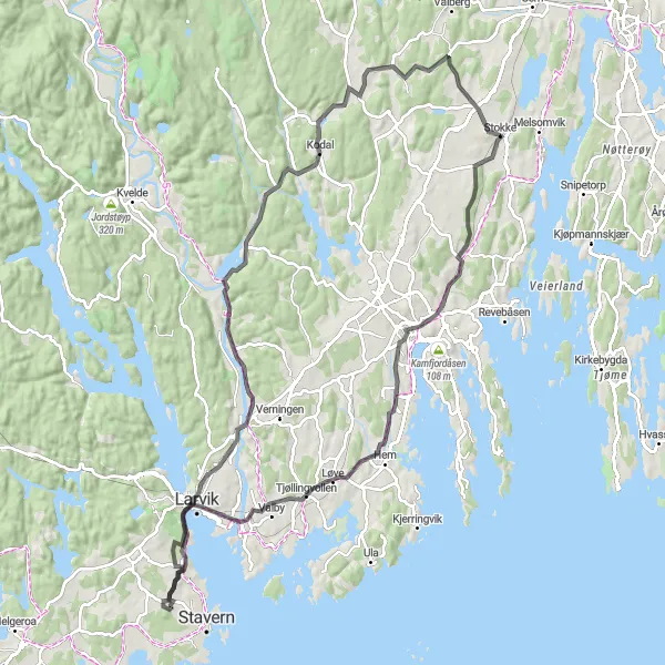 Map miniature of "The Gokstadhaugen Loop" cycling inspiration in Agder og Sør-Østlandet, Norway. Generated by Tarmacs.app cycling route planner