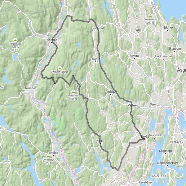 Kartminiatyr av "Stokke til Arnadal via Goksjø og Vivestad" sykkelinspirasjon i Agder og Sør-Østlandet, Norway. Generert av Tarmacs.app sykkelrutoplanlegger