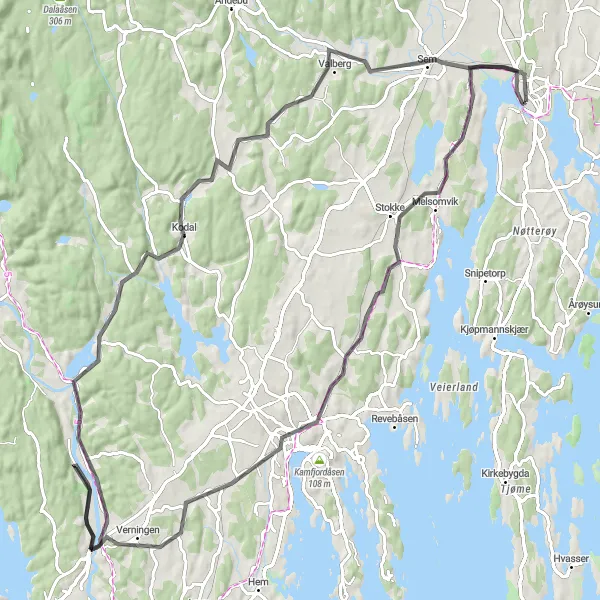 Kartminiatyr av "Ilene Fugletårn til Sem Rundtur" sykkelinspirasjon i Agder og Sør-Østlandet, Norway. Generert av Tarmacs.app sykkelrutoplanlegger