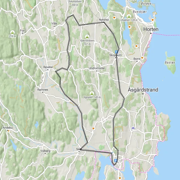 Map miniature of "Historical Tour of Tønsberg" cycling inspiration in Agder og Sør-Østlandet, Norway. Generated by Tarmacs.app cycling route planner
