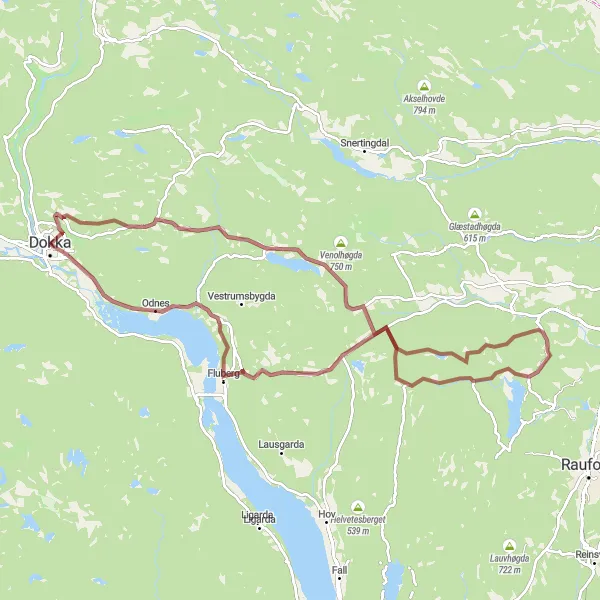 Map miniature of "Gravel Adventure" cycling inspiration in Innlandet, Norway. Generated by Tarmacs.app cycling route planner