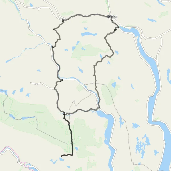 Map miniature of "The Mountainous Expedition" cycling inspiration in Innlandet, Norway. Generated by Tarmacs.app cycling route planner