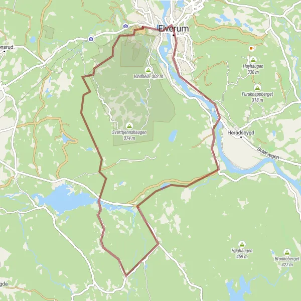 Map miniature of "The Gravel Adventure: Kvithammarberget and beyond" cycling inspiration in Innlandet, Norway. Generated by Tarmacs.app cycling route planner