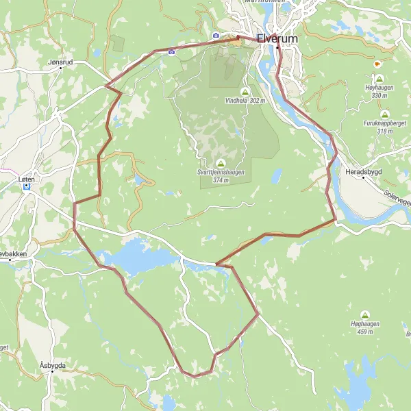 Map miniature of "Off-Road Thrills: Kvithammarberget and Terningen Skanse" cycling inspiration in Innlandet, Norway. Generated by Tarmacs.app cycling route planner