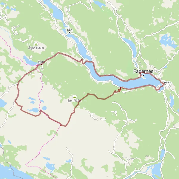 Kartminiatyr av "Fagernes - Kvitvellafossen - Fagernes" sykkelinspirasjon i Innlandet, Norway. Generert av Tarmacs.app sykkelrutoplanlegger