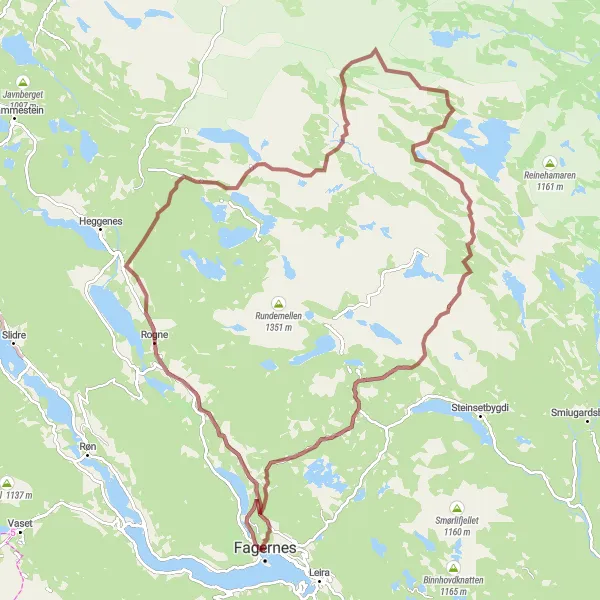 Map miniature of "Rogne and Fagernes Gravel Route" cycling inspiration in Innlandet, Norway. Generated by Tarmacs.app cycling route planner