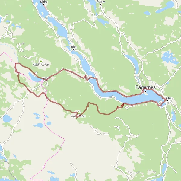 Map miniature of "Kvitvellafossen and Strondafjorden Gravel Route" cycling inspiration in Innlandet, Norway. Generated by Tarmacs.app cycling route planner