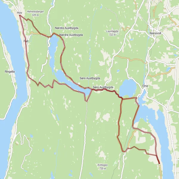 Map miniature of "Gravel Adventure to Trevatn and Fall" cycling inspiration in Innlandet, Norway. Generated by Tarmacs.app cycling route planner