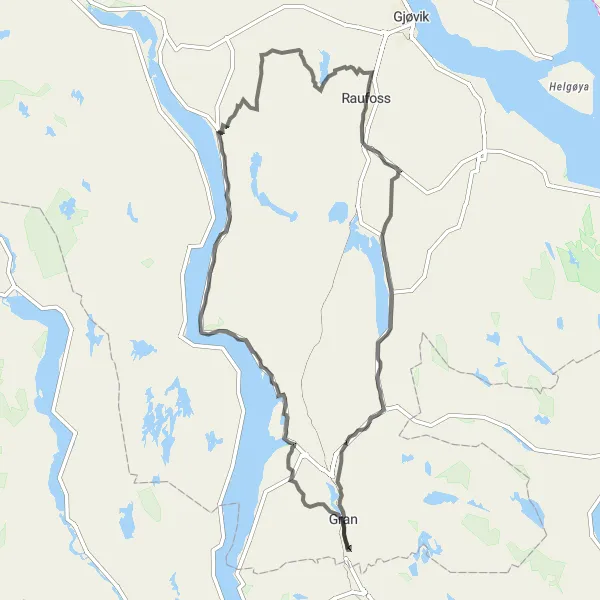 Map miniature of "Hov Grand Tour" cycling inspiration in Innlandet, Norway. Generated by Tarmacs.app cycling route planner