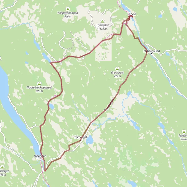 Map miniature of "Explore Trysil's Backcountry" cycling inspiration in Innlandet, Norway. Generated by Tarmacs.app cycling route planner