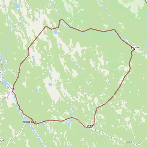 Map miniature of "Rugged Gravel Adventure" cycling inspiration in Innlandet, Norway. Generated by Tarmacs.app cycling route planner