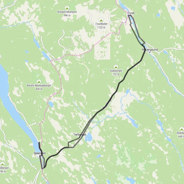 Map miniature of "Trysil Loop" cycling inspiration in Innlandet, Norway. Generated by Tarmacs.app cycling route planner