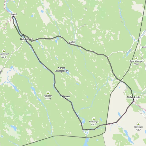 Kartminiatyr av "Trysil Loop" sykkelinspirasjon i Innlandet, Norway. Generert av Tarmacs.app sykkelrutoplanlegger