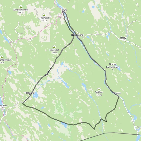 Map miniature of "Nybergsund Explorer" cycling inspiration in Innlandet, Norway. Generated by Tarmacs.app cycling route planner