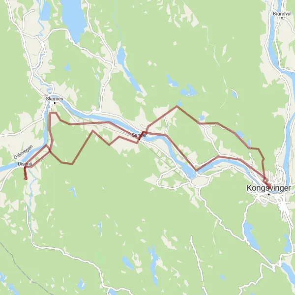 Map miniature of "Off The Beaten Track Gravel Ride" cycling inspiration in Innlandet, Norway. Generated by Tarmacs.app cycling route planner